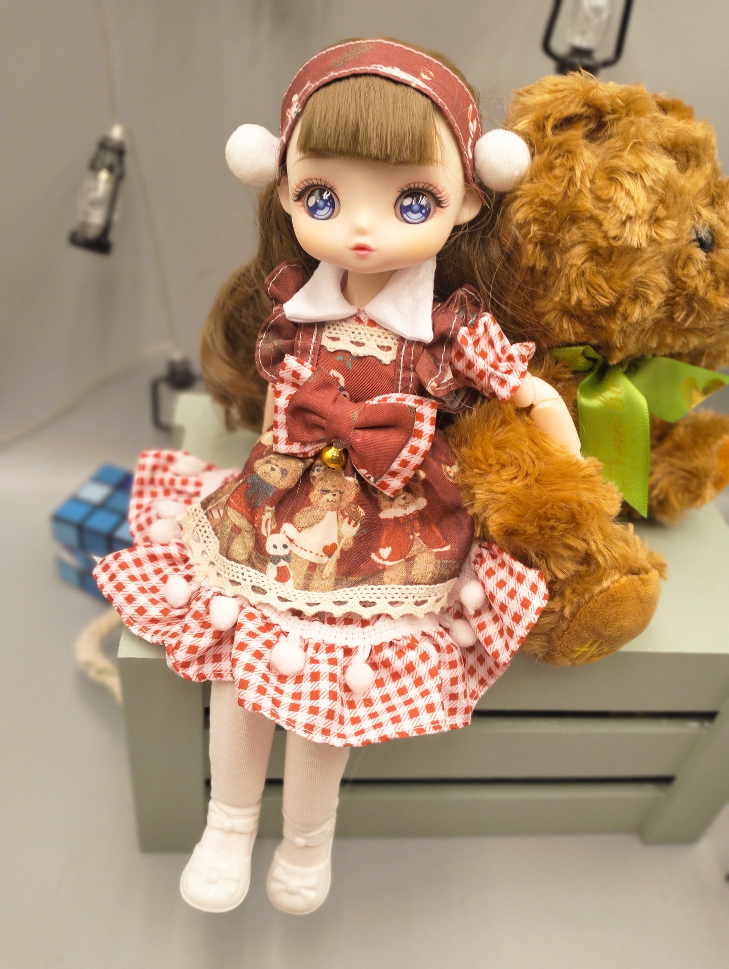 Anime Manga brunette girl in red dress 30cm BJD Doll