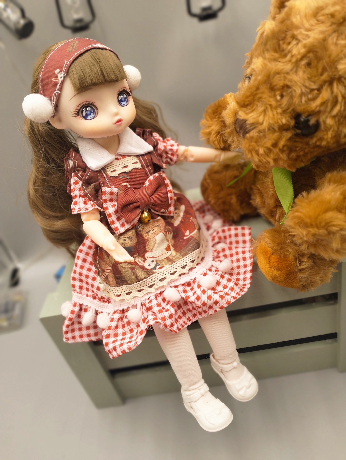 Anime Manga brunette girl in red dress 30cm BJD Doll