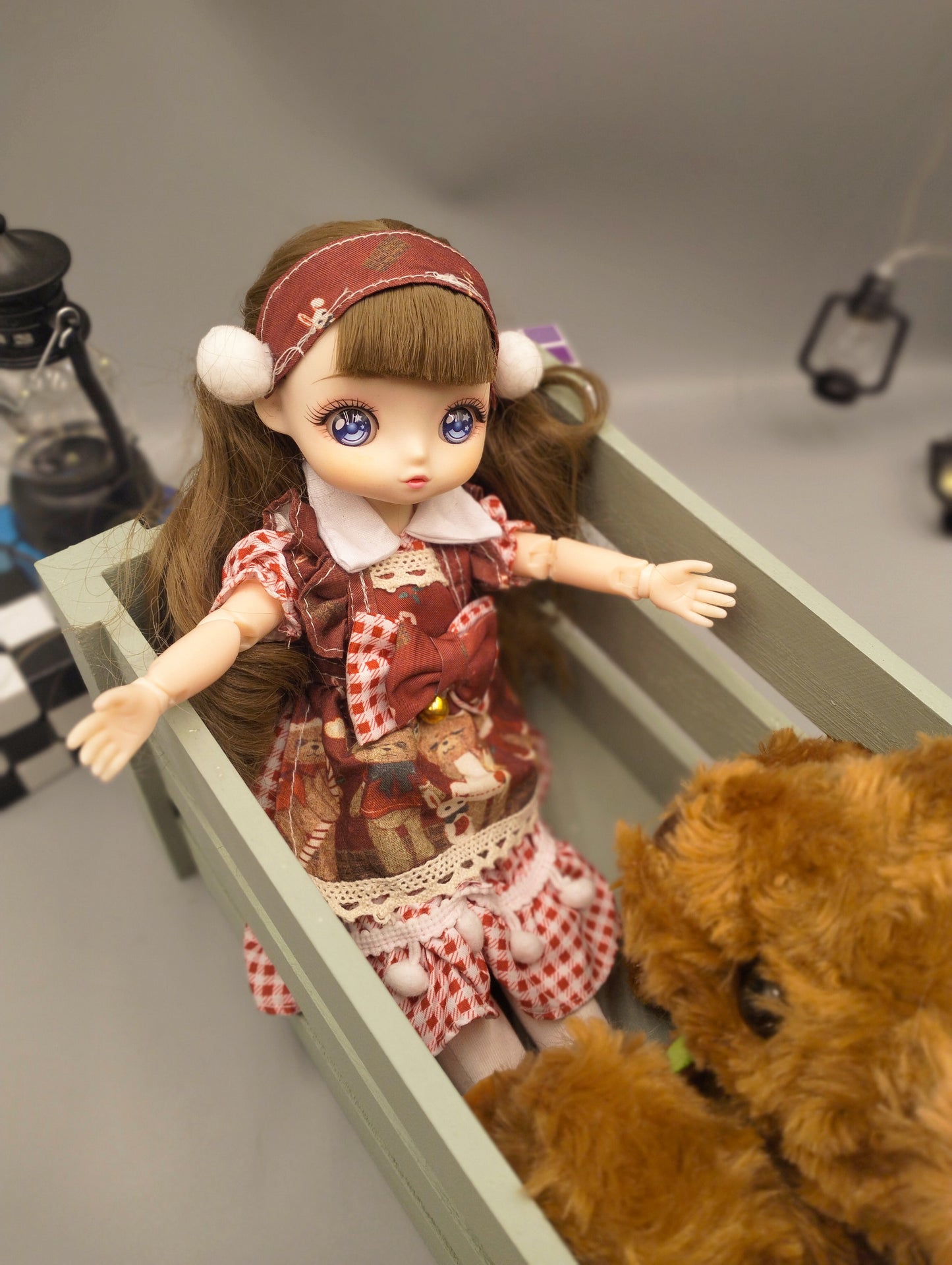 Anime Manga brunette girl in red dress 30cm BJD Doll