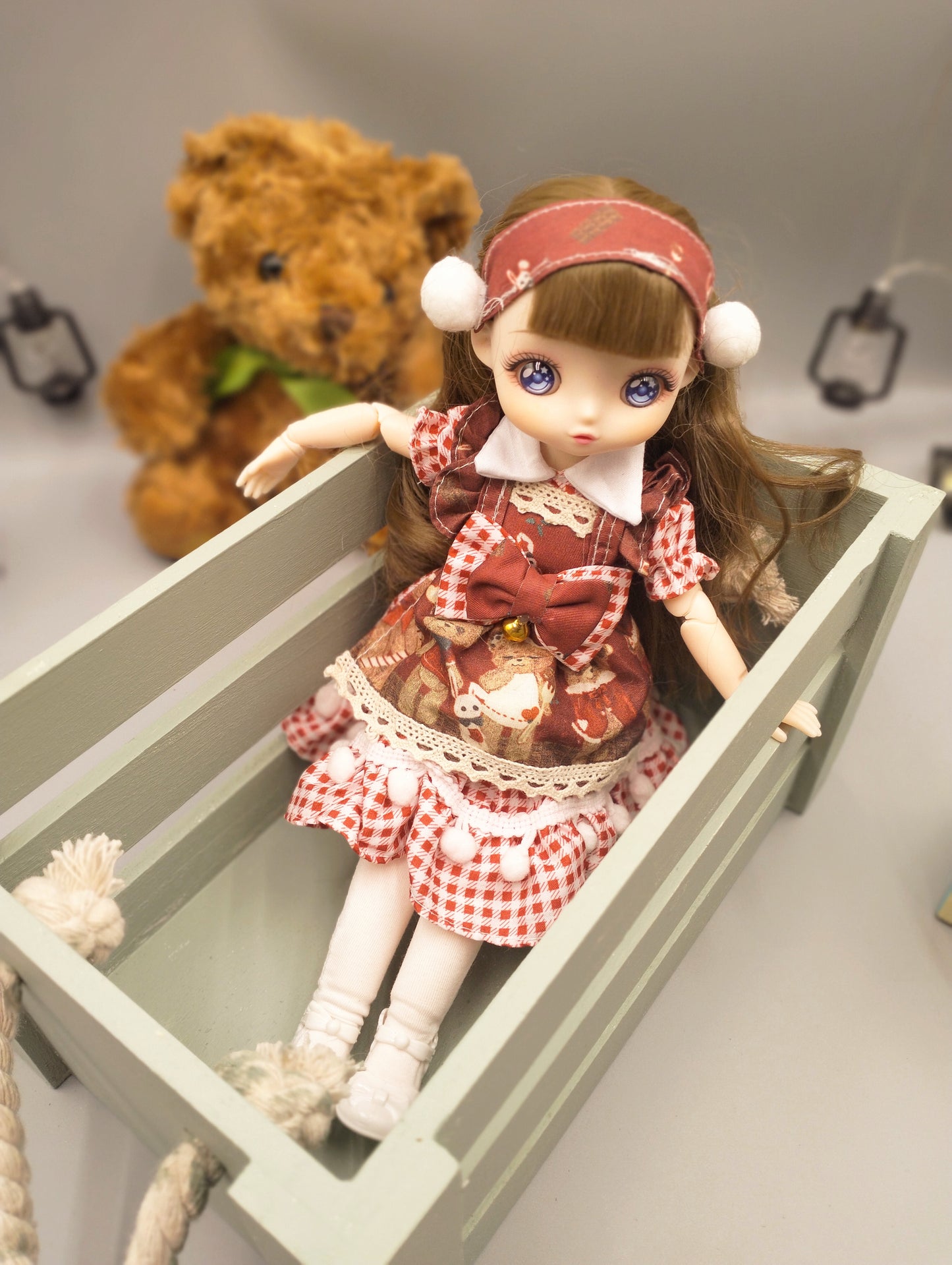 Anime Manga brunette girl in red dress 30cm BJD Doll