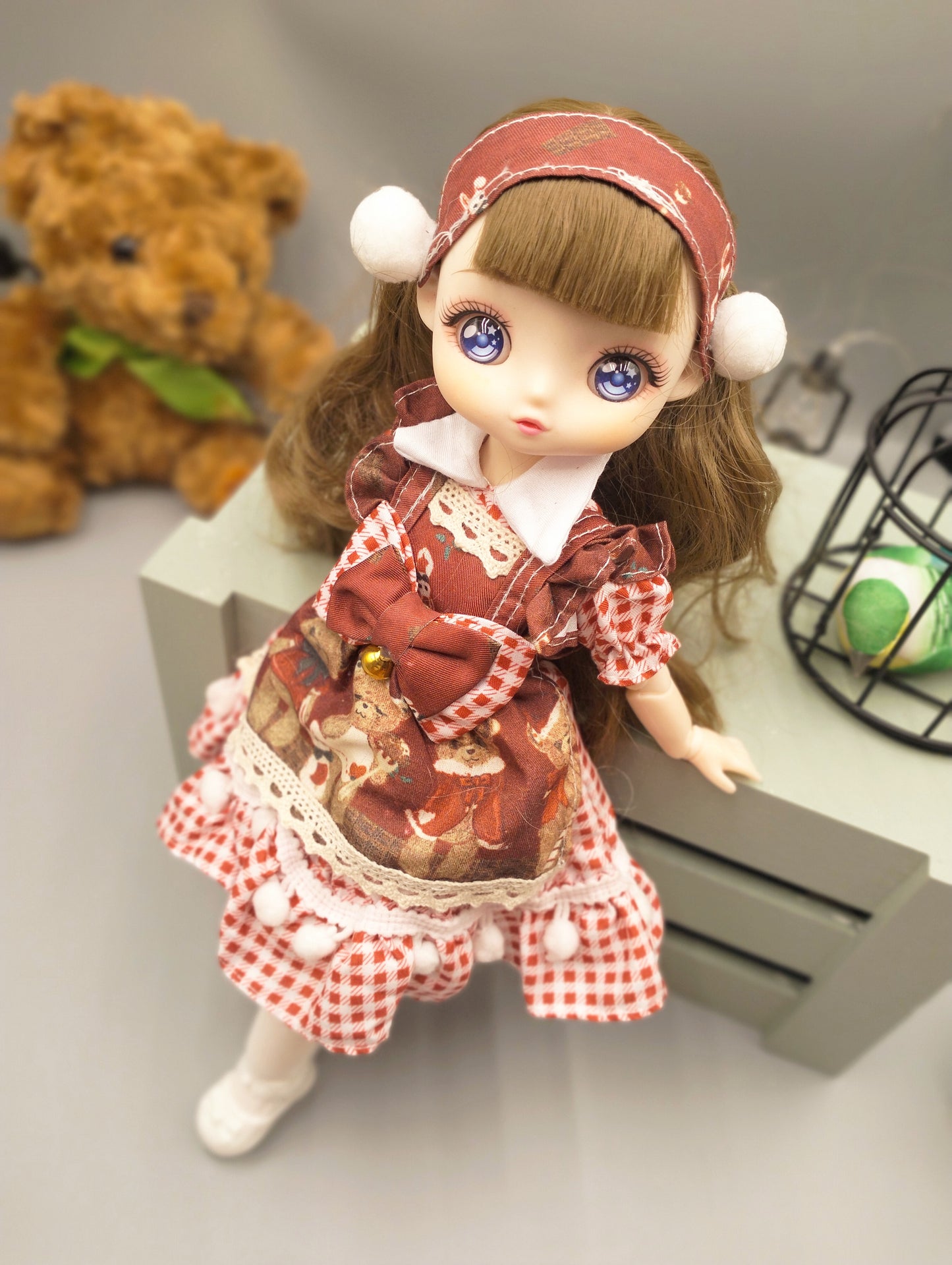 Anime Manga brunette girl in red dress 30cm BJD Doll