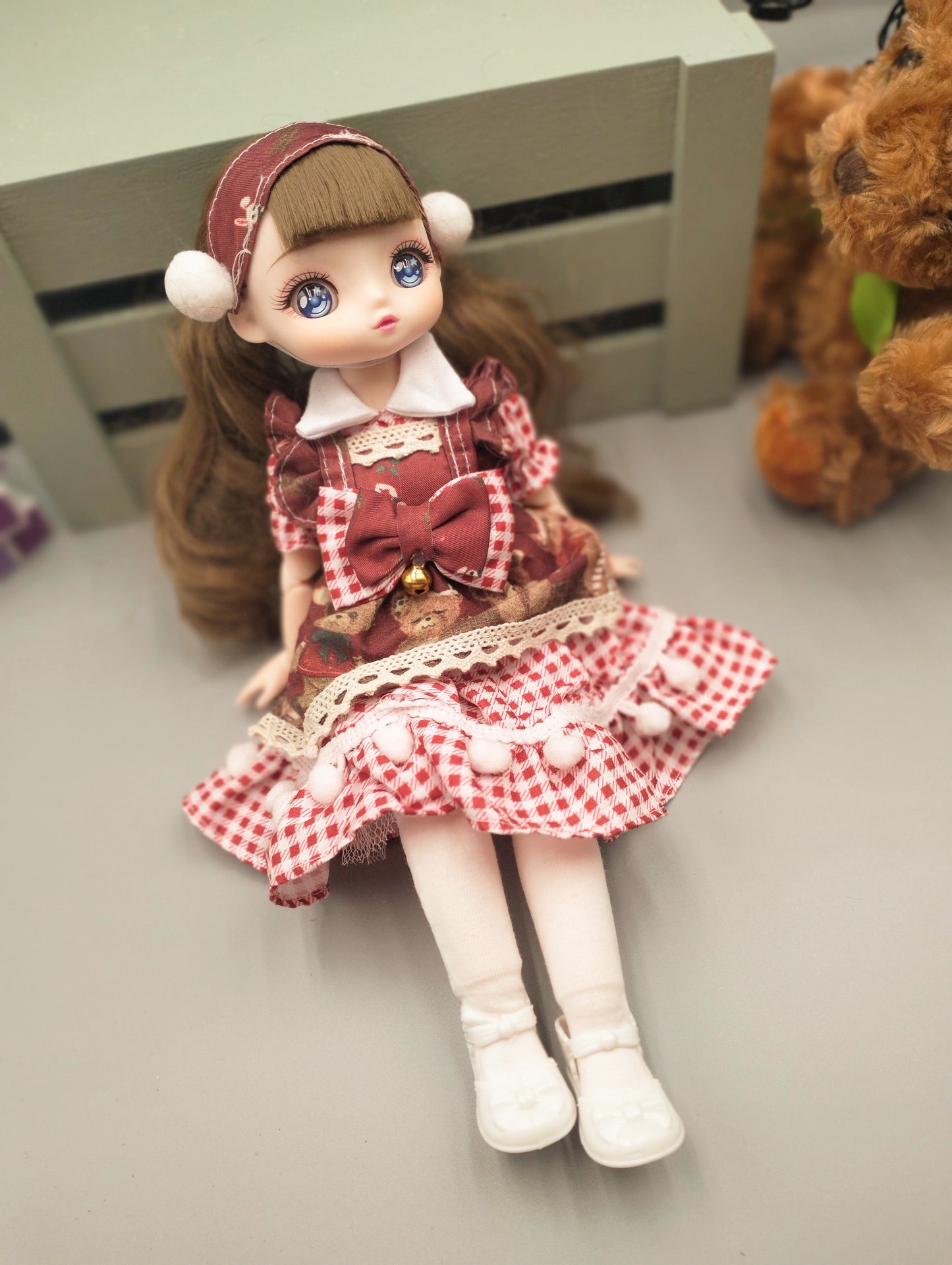 Anime Manga brunette girl in red dress 30cm BJD Doll