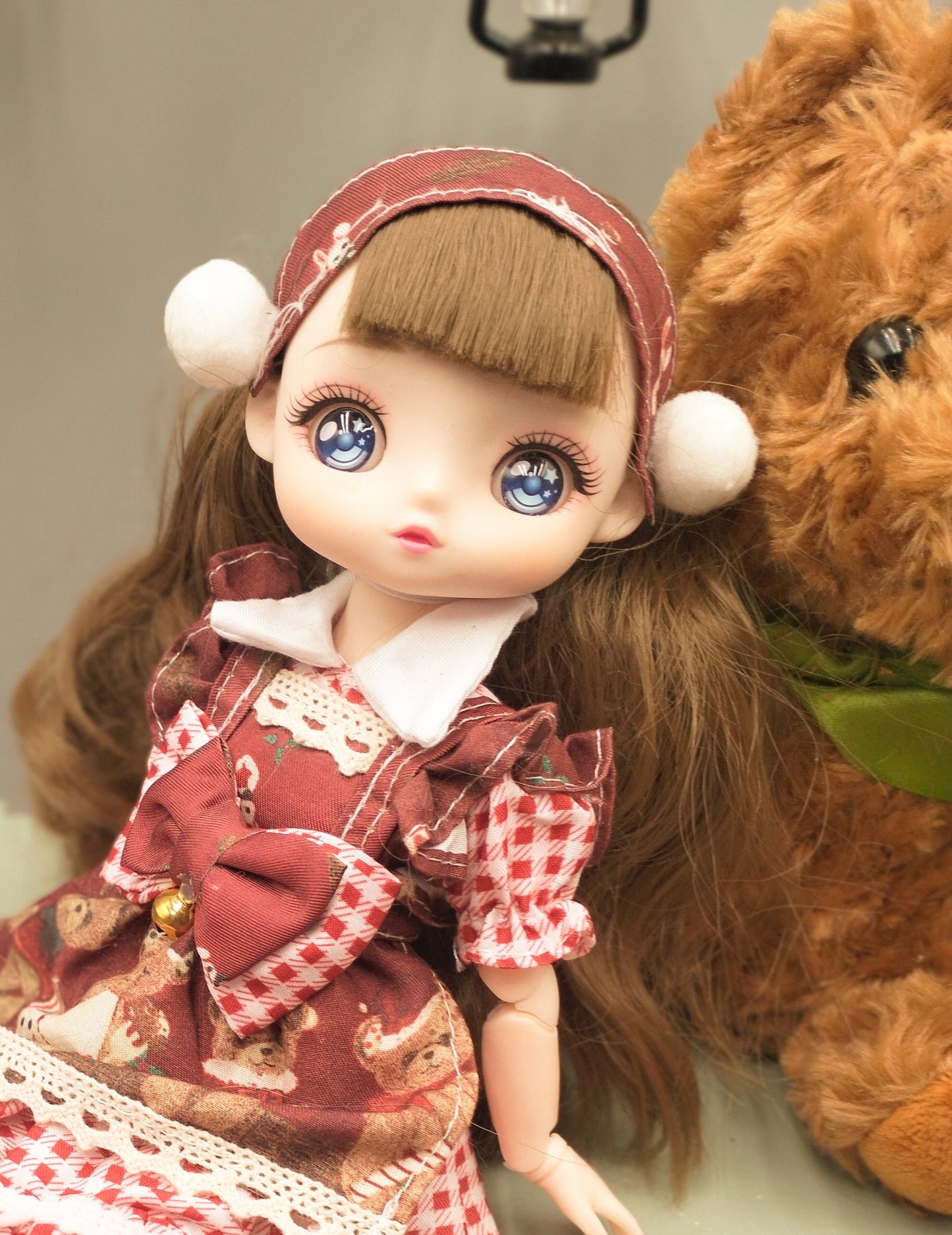 Anime Manga brunette girl in red dress 30cm BJD Doll