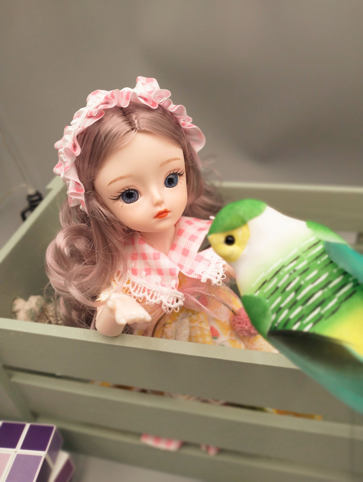Lovely ocean blue eyes girl in pretty yellow dress 30cm BJD Doll