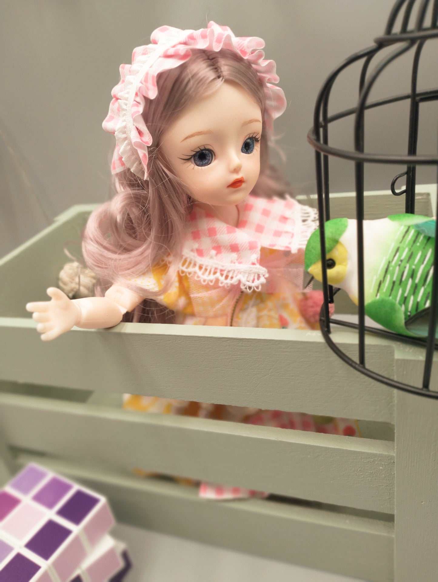Lovely ocean blue eyes girl in pretty yellow dress 30cm BJD Doll