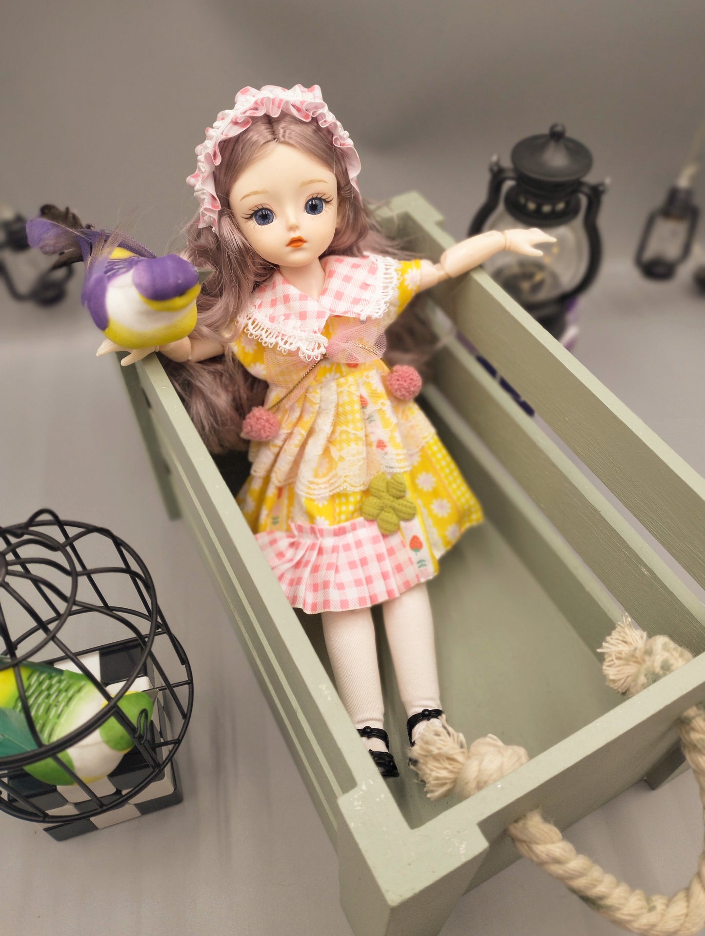 Lovely ocean blue eyes girl in pretty yellow dress 30cm BJD Doll