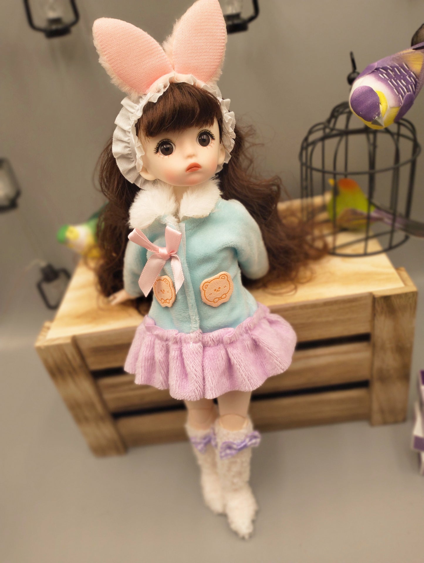 Brunette cutie with bunny ears 30cm BJD Doll