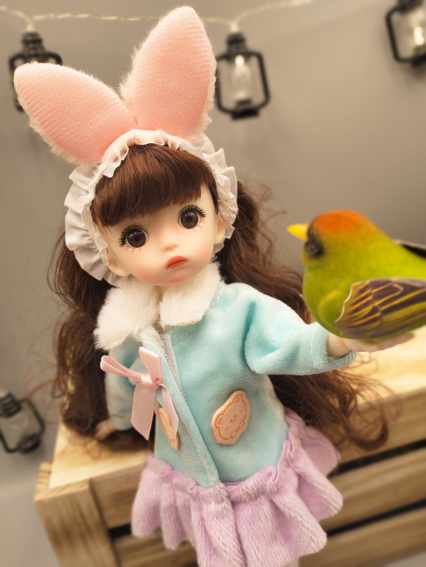 Brunette cutie with bunny ears 30cm BJD Doll