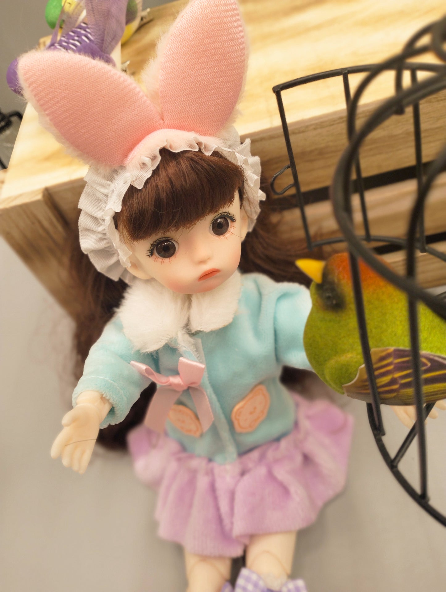 Brunette cutie with bunny ears 30cm BJD Doll