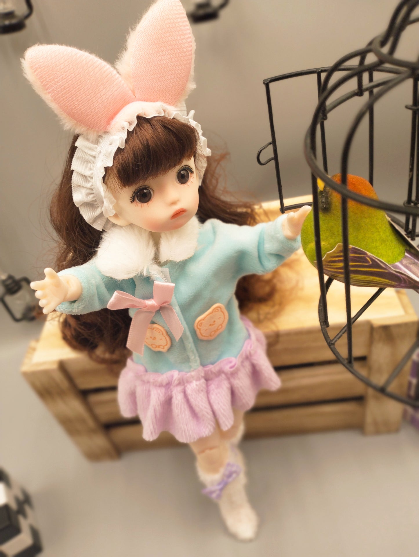 Brunette cutie with bunny ears 30cm BJD Doll