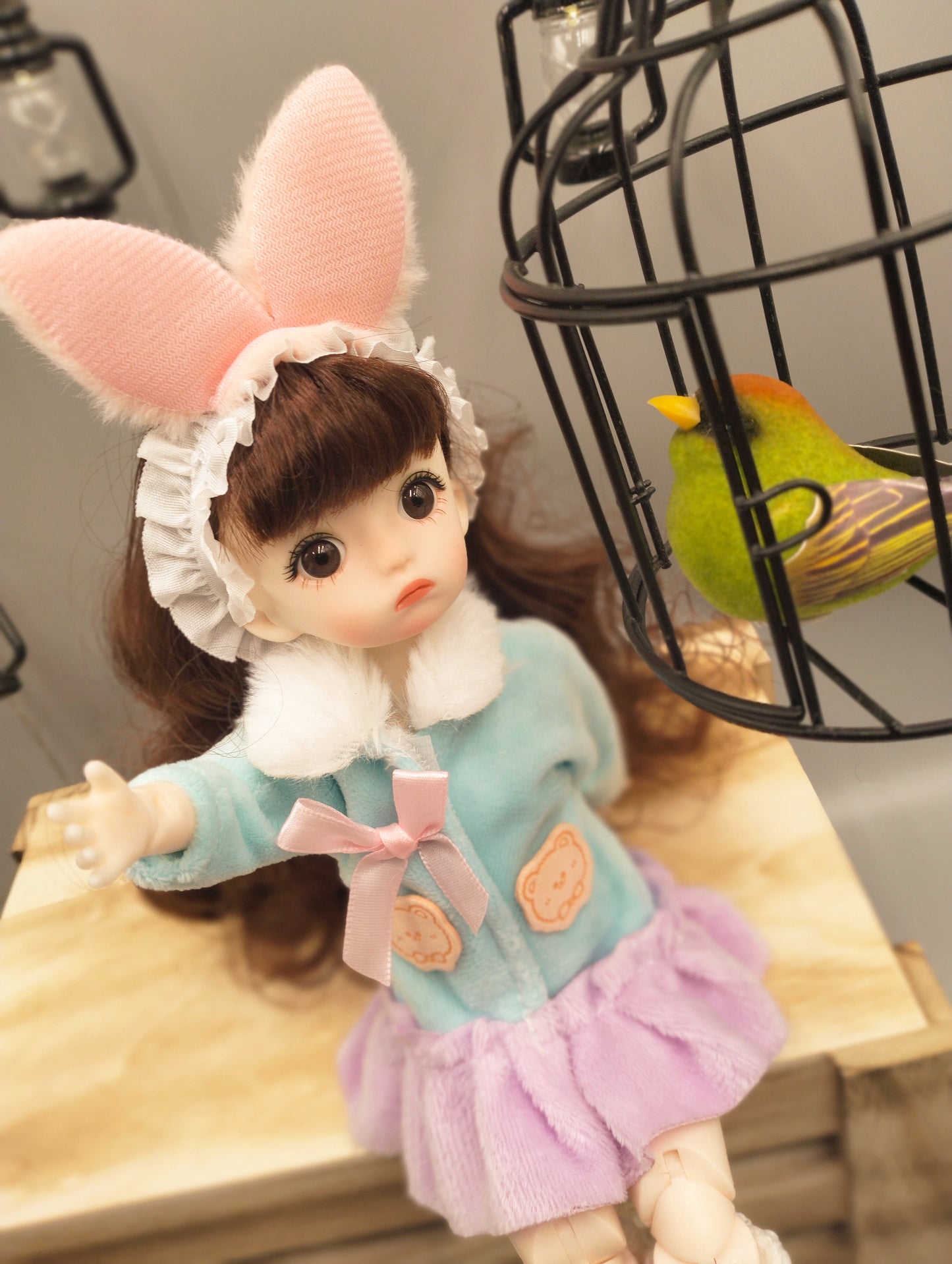 Brunette cutie with bunny ears 30cm BJD Doll