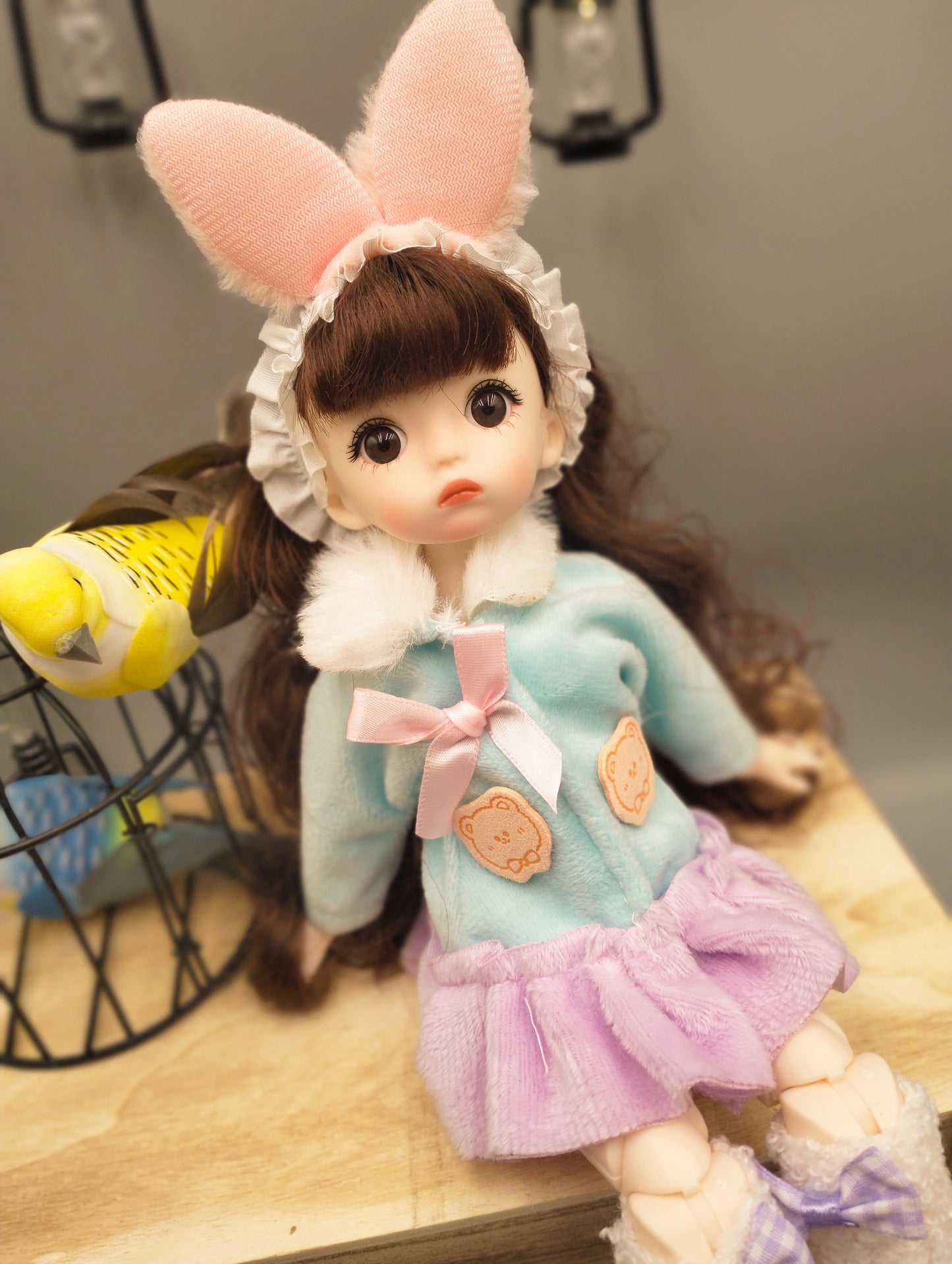 Brunette cutie with bunny ears 30cm BJD Doll