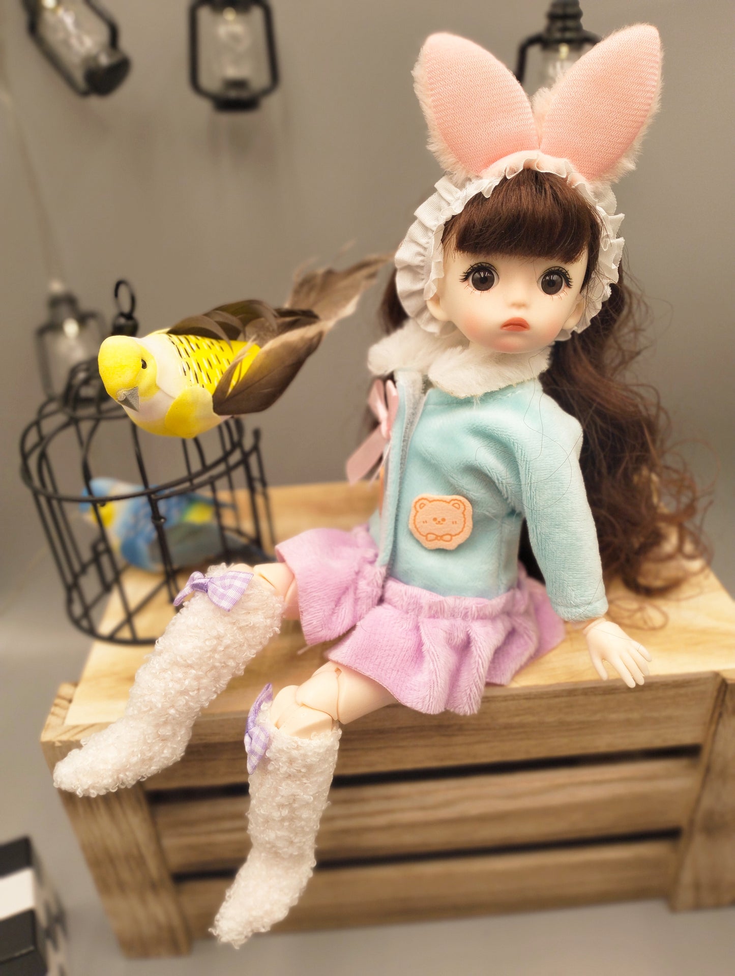 Brunette cutie with bunny ears 30cm BJD Doll