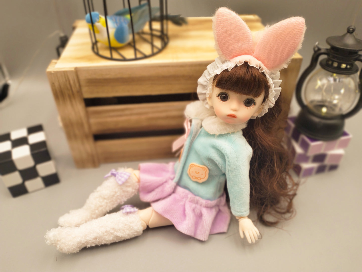 Brunette cutie with bunny ears 30cm BJD Doll