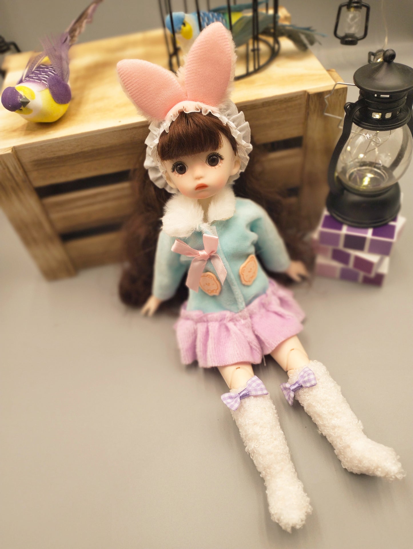 Brunette cutie with bunny ears 30cm BJD Doll