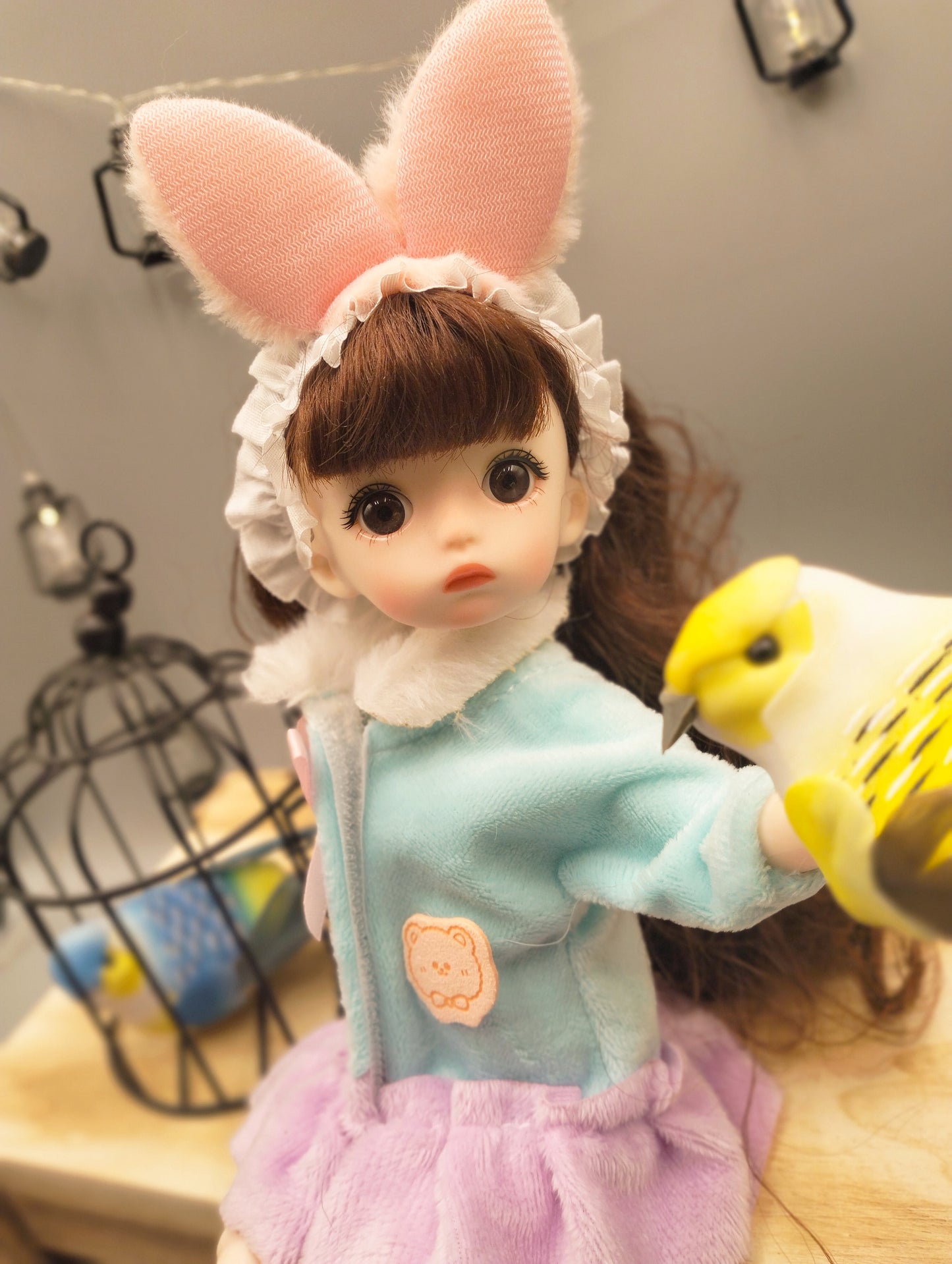 Brunette cutie with bunny ears 30cm BJD Doll