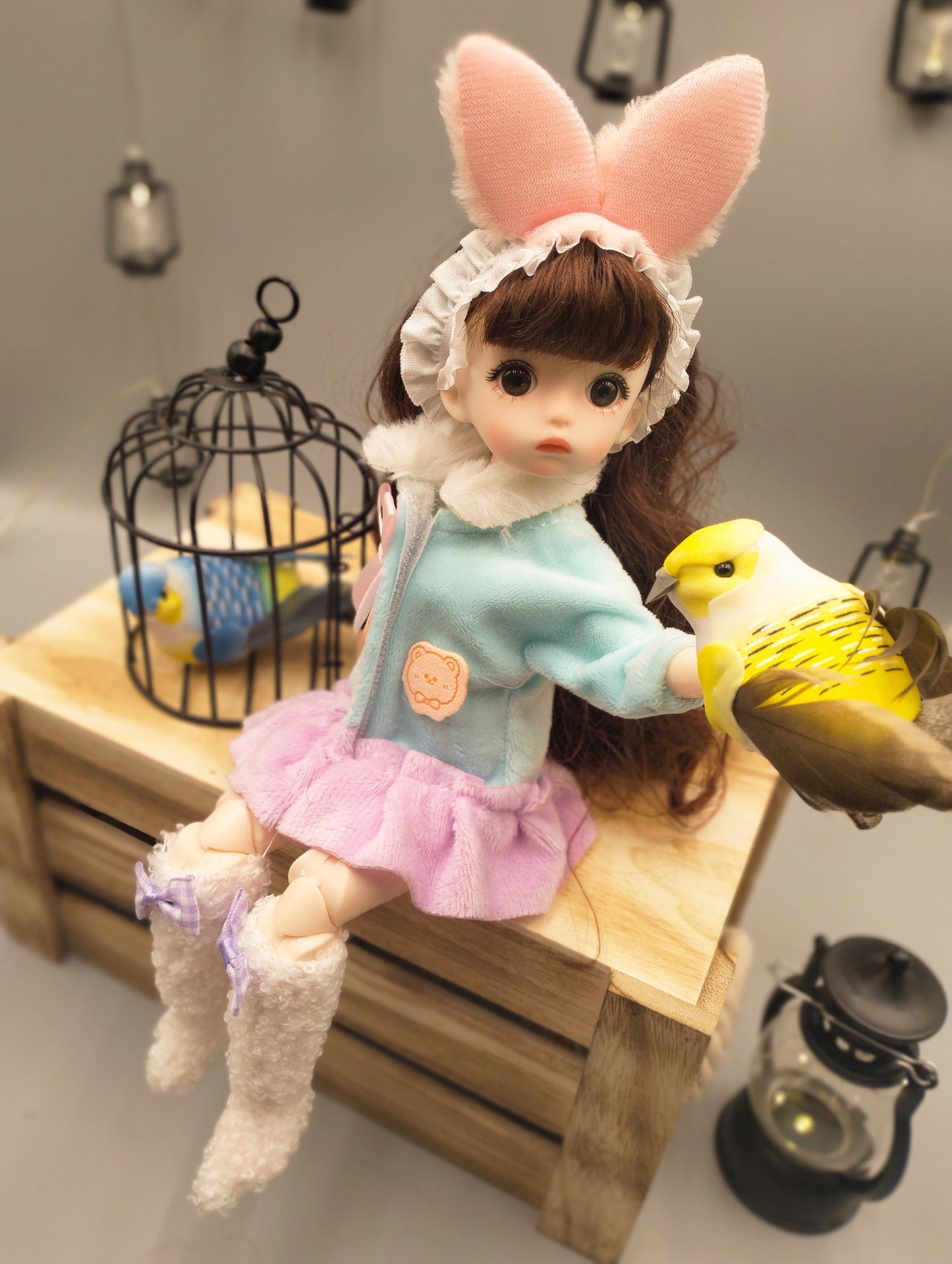 Brunette cutie with bunny ears 30cm BJD Doll