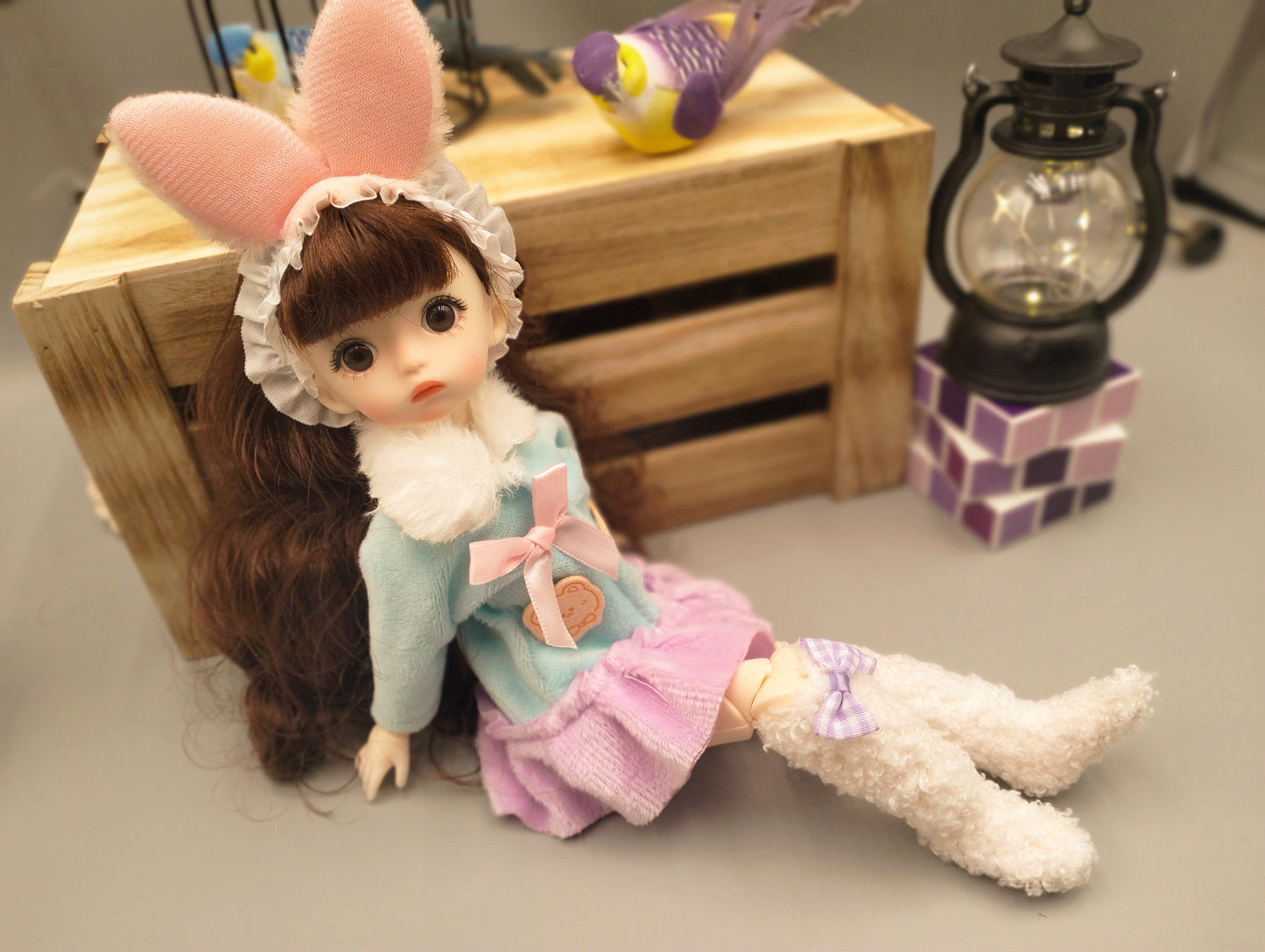 Brunette cutie with bunny ears 30cm BJD Doll