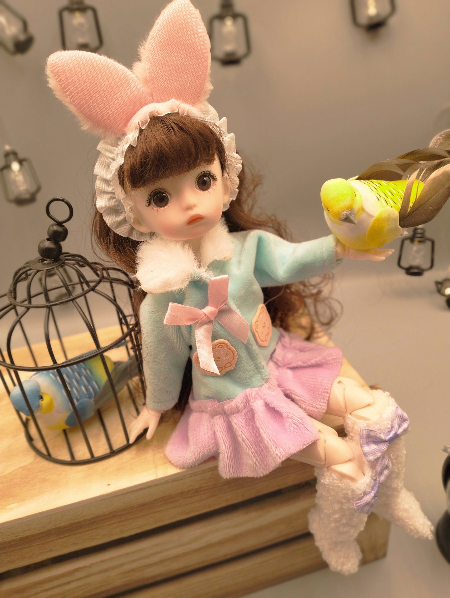 Brunette cutie with bunny ears 30cm BJD Doll