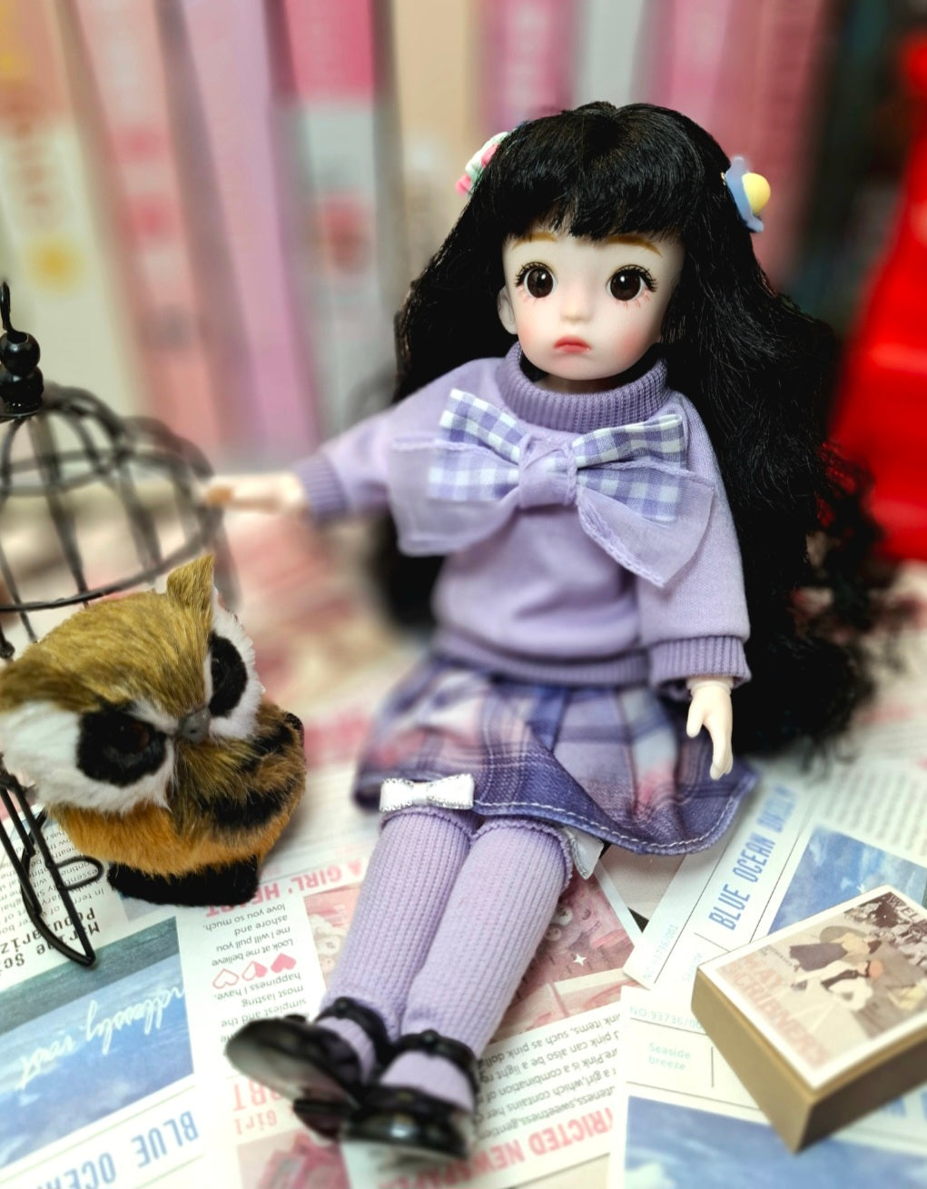 Black hair cutie in purple set 30cm BJD doll