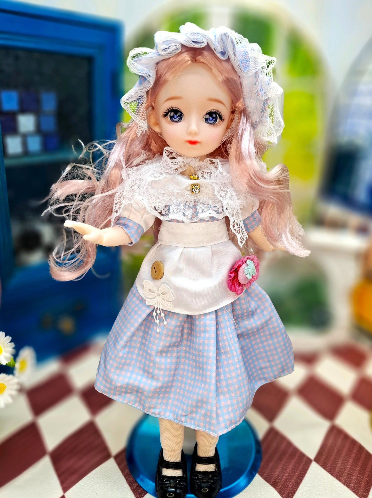 Clair with blue eyes in lovely cottage dress 30cm BJD Doll