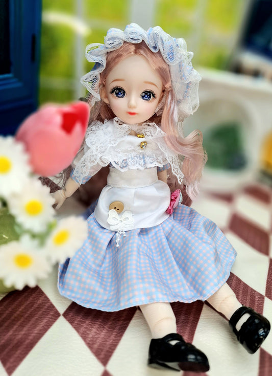 Clair with blue eyes in lovely cottage dress 30cm BJD Doll