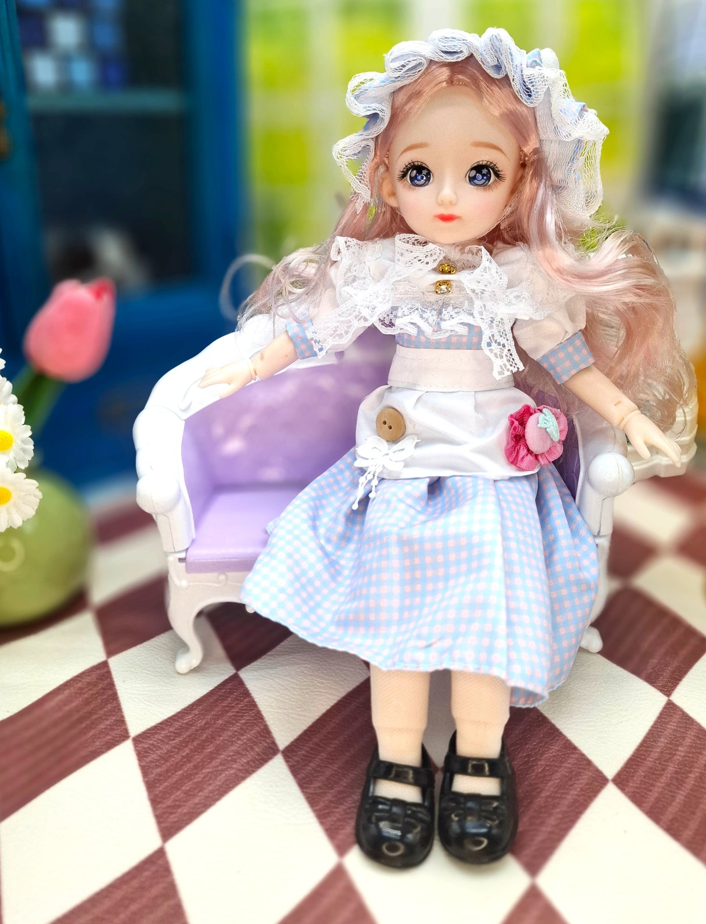 Clair with blue eyes in lovely cottage dress 30cm BJD Doll