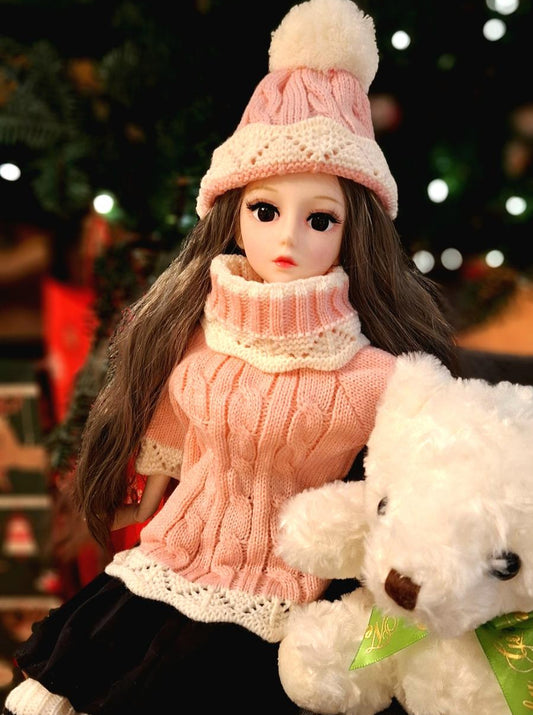 Winter Season Special Grey Hair Girl in Pink sweater 1/3 60cm BJD Doll