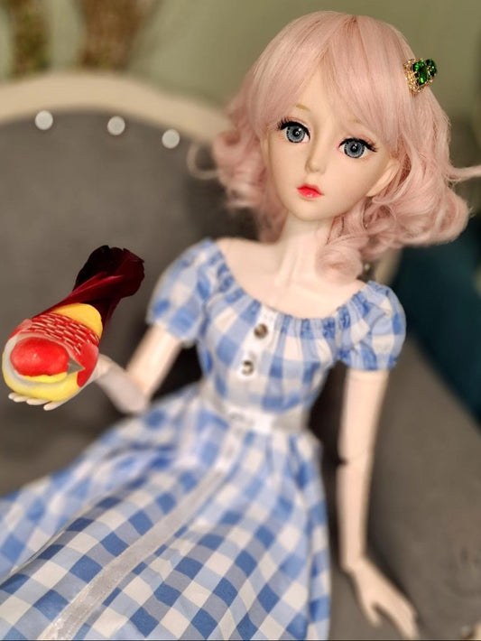 The Pink Hair Girl in Blue Cottage Dress Special Promotions Sale 60cm BJD Doll