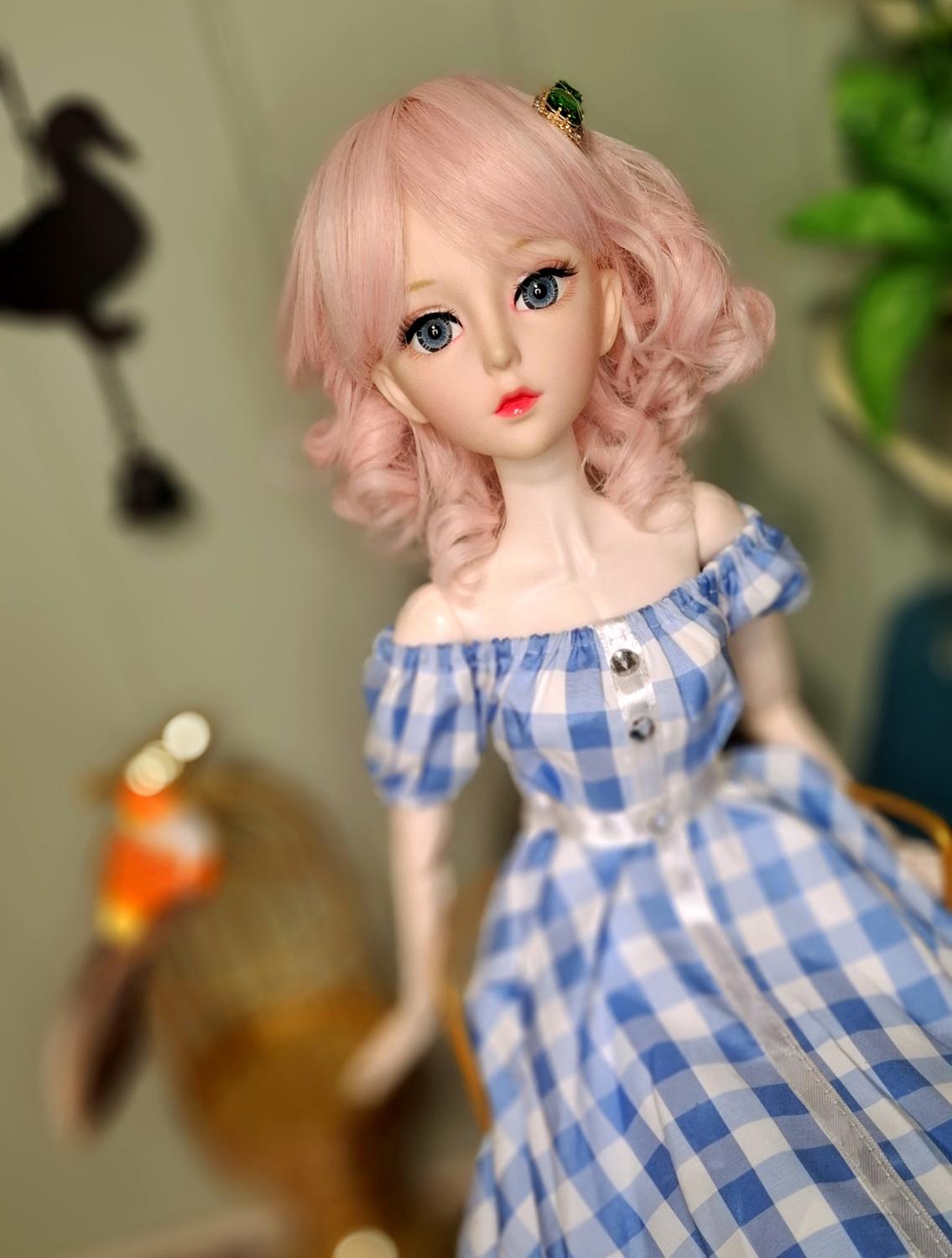The Pink Hair Girl in Blue Cottage Dress Special Promotions Sale 60cm BJD Doll