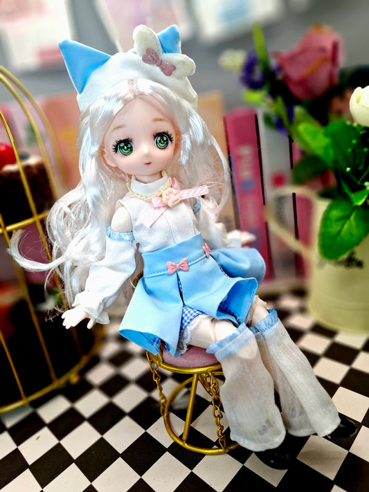 Silky White Hair Anime Manga Doll Green Eyes 30cm BJD Doll