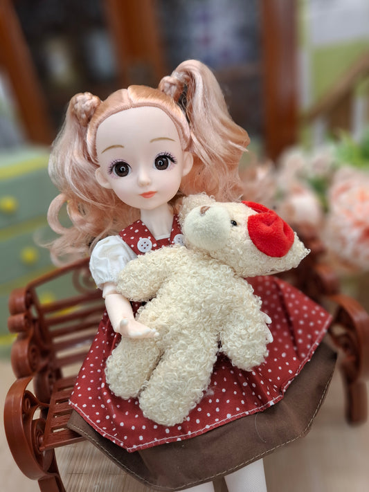 Sarah the Waldorf Doll with blonde hair in red dress 30cm BJD Doll