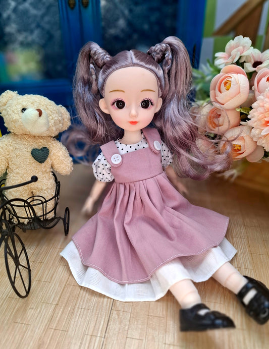 Linda the Waldorf Doll with grey hair in pink dress 30cm BJD Doll