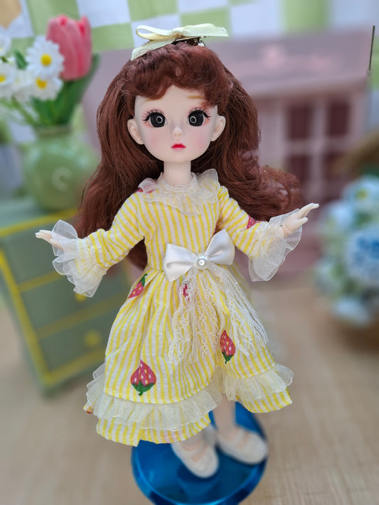 Mary the Waldorf Doll with brown hair in yellow dress 30cm BJD Doll