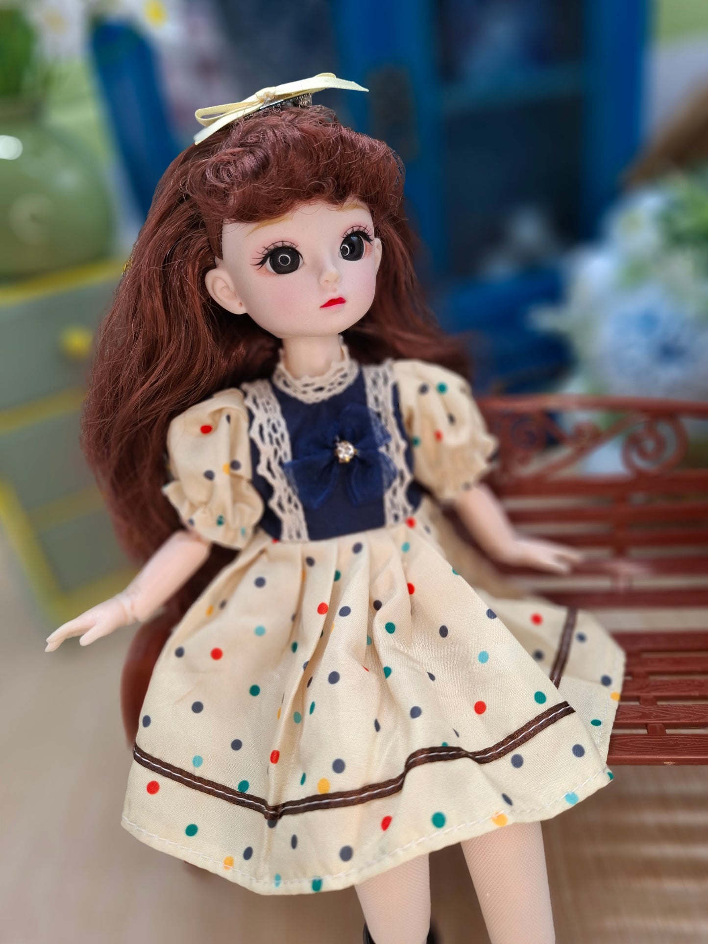 Mary the Waldorf Doll with brown hair in yellow dress 30cm BJD Doll