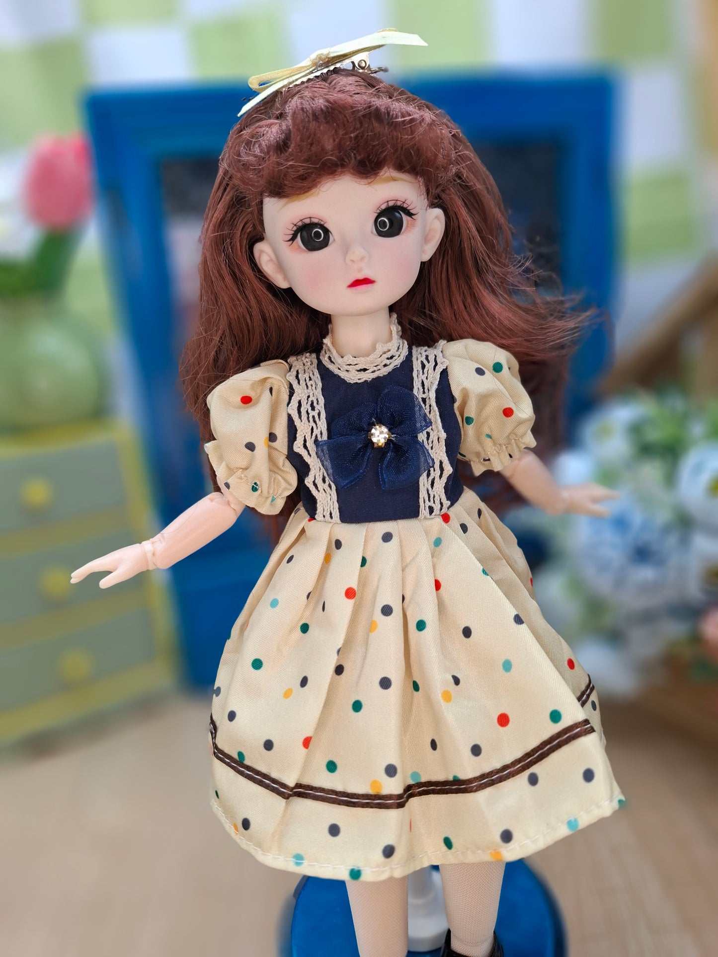 Mary the Waldorf Doll with brown hair in yellow dress 30cm BJD Doll