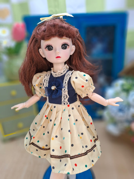 Mary the Waldorf Doll with brown hair in yellow dress 30cm BJD Doll