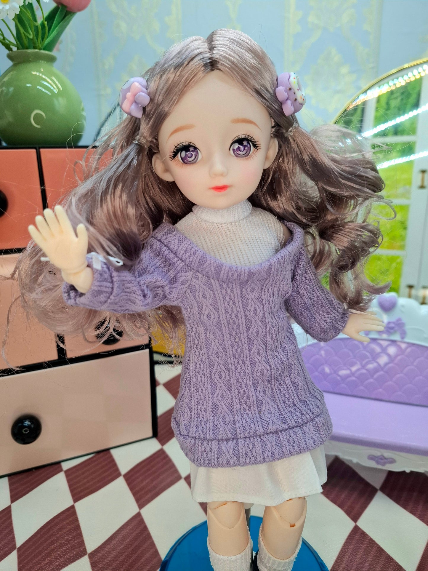 Rachel with purple eyes  in purple knit sweater  30cm BJD Doll