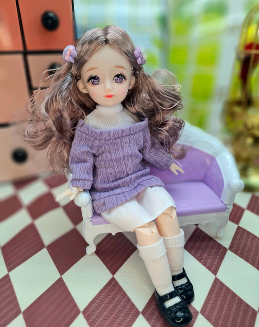 Rachel with purple eyes  in purple knit sweater  30cm BJD Doll