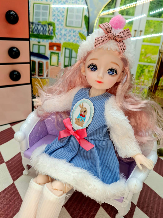 Clair with blue eyes in fluffy blue dress 30cm BJD Doll