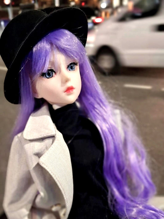 The purple hair city girl in black hat 60cm BJD Doll