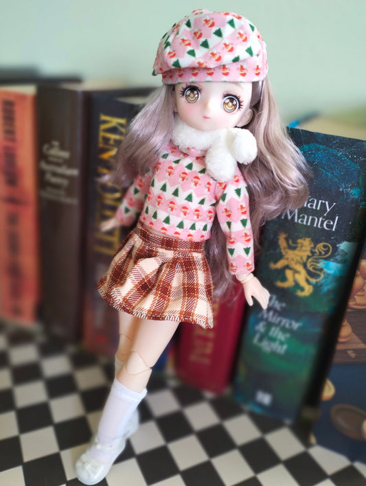 Anime Manga Eyes Doll with Pink Beret Hat 30cm BJD Doll