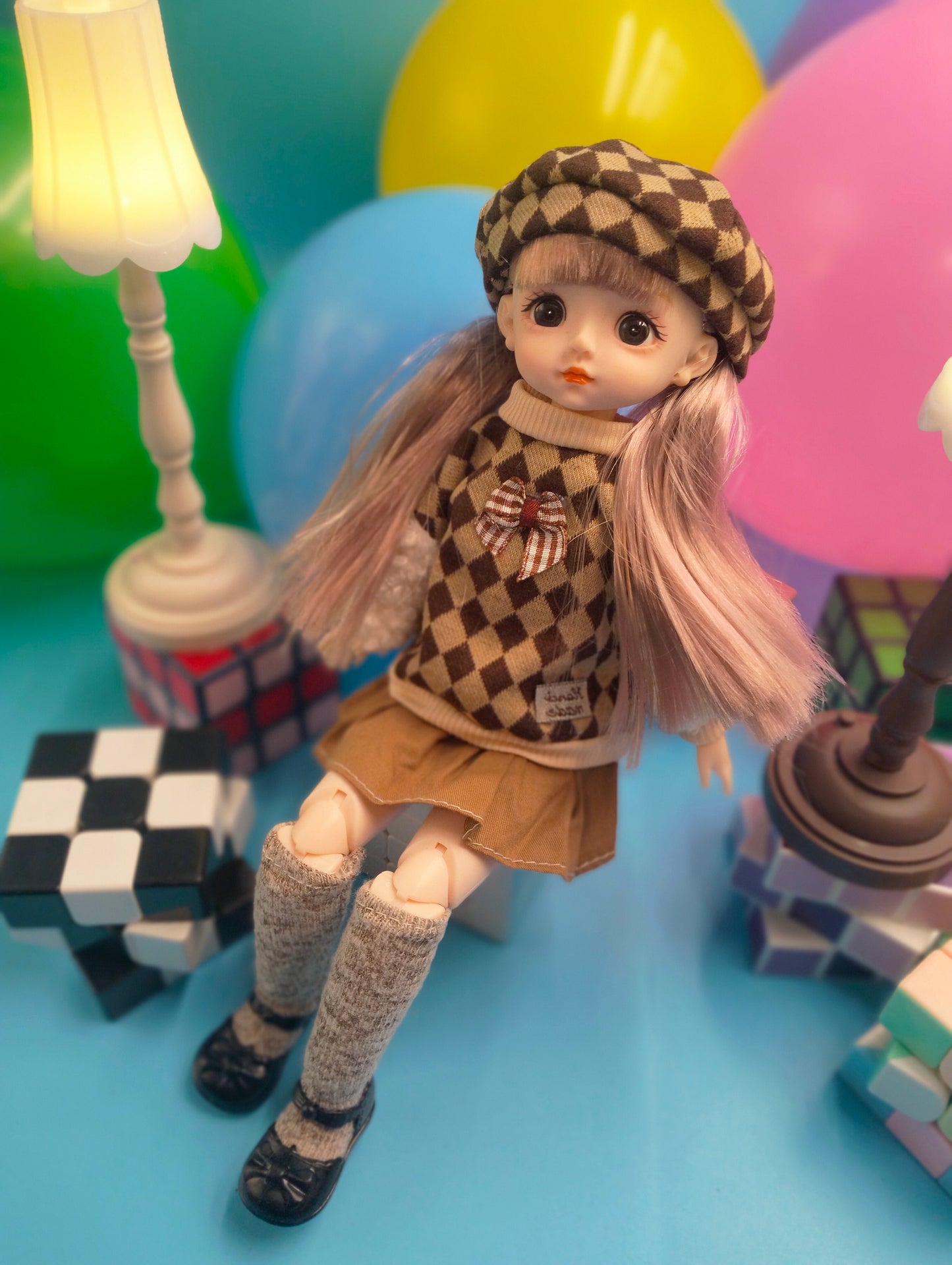 Cute little girl in checker suit 30cm BJD Doll