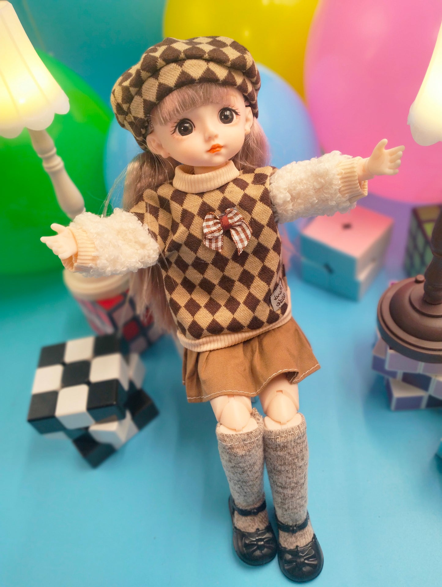 Cute little girl in checker suit 30cm BJD Doll