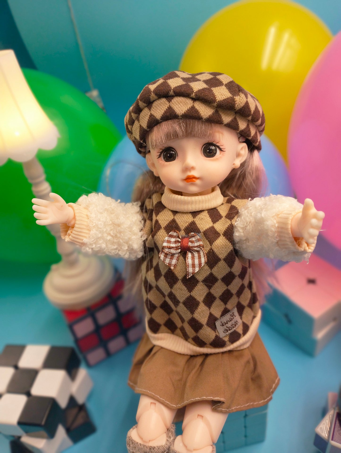 Cute little girl in checker suit 30cm BJD Doll