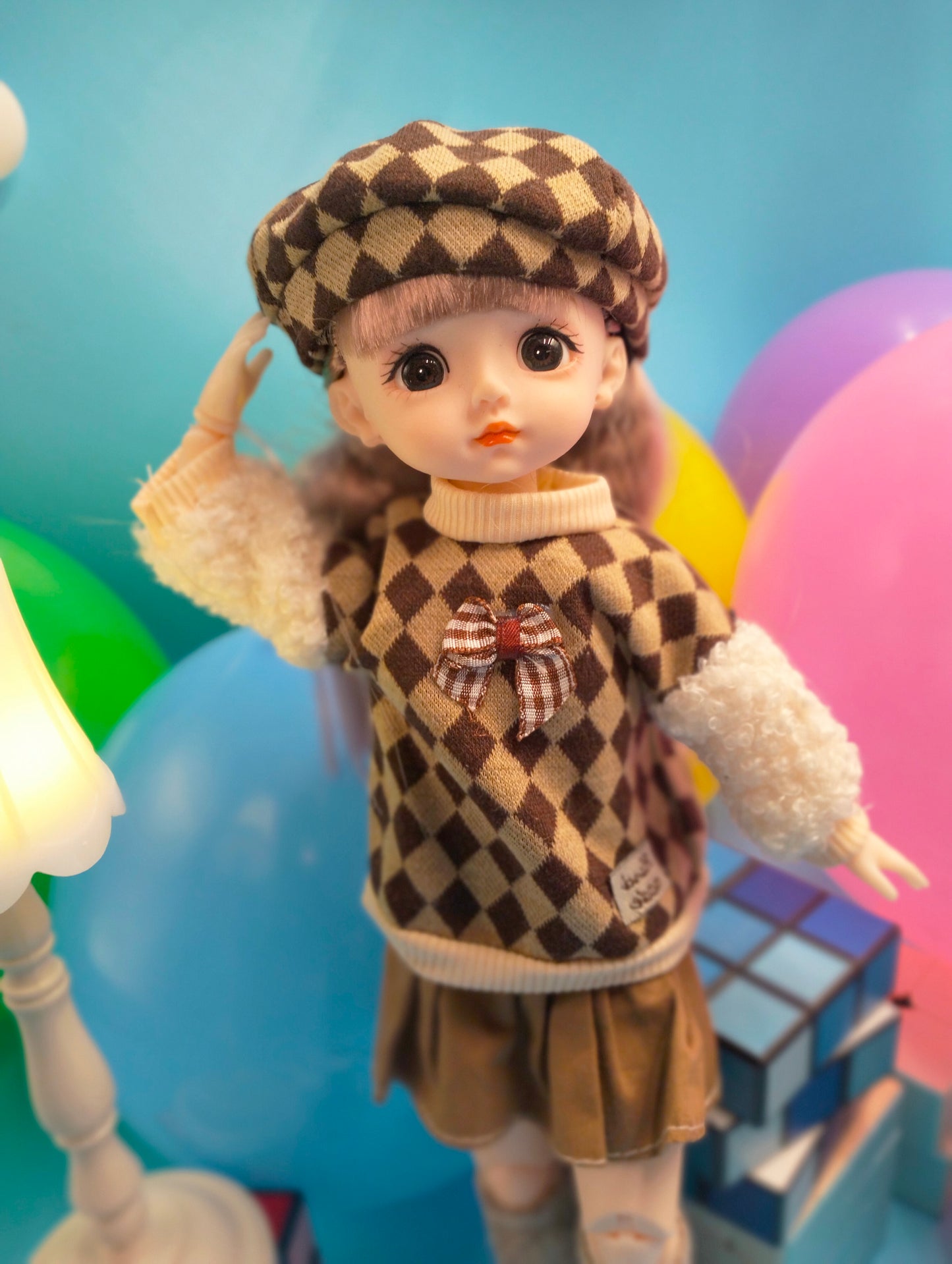 Cute little girl in checker suit 30cm BJD Doll