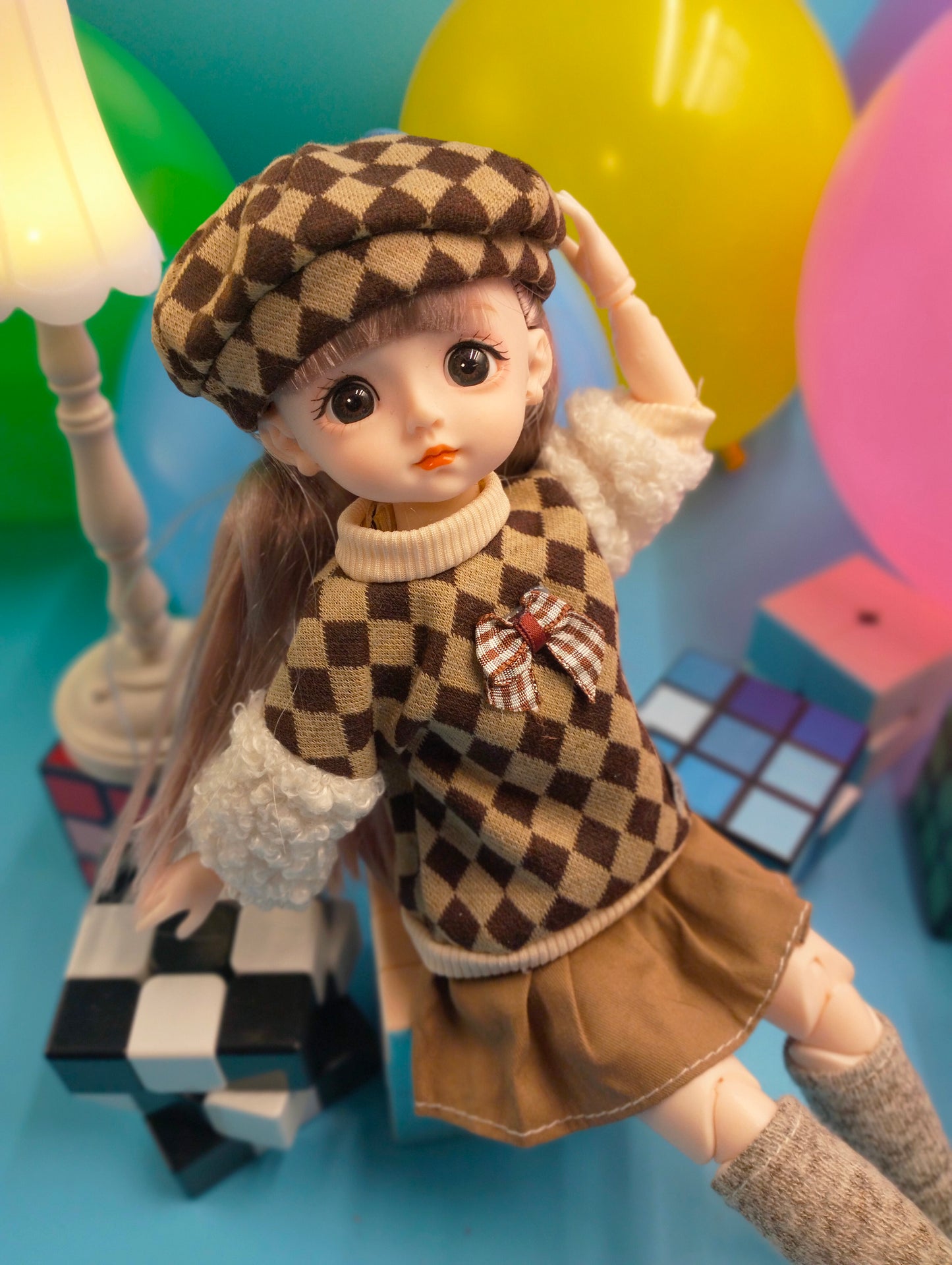 Cute little girl in checker suit 30cm BJD Doll