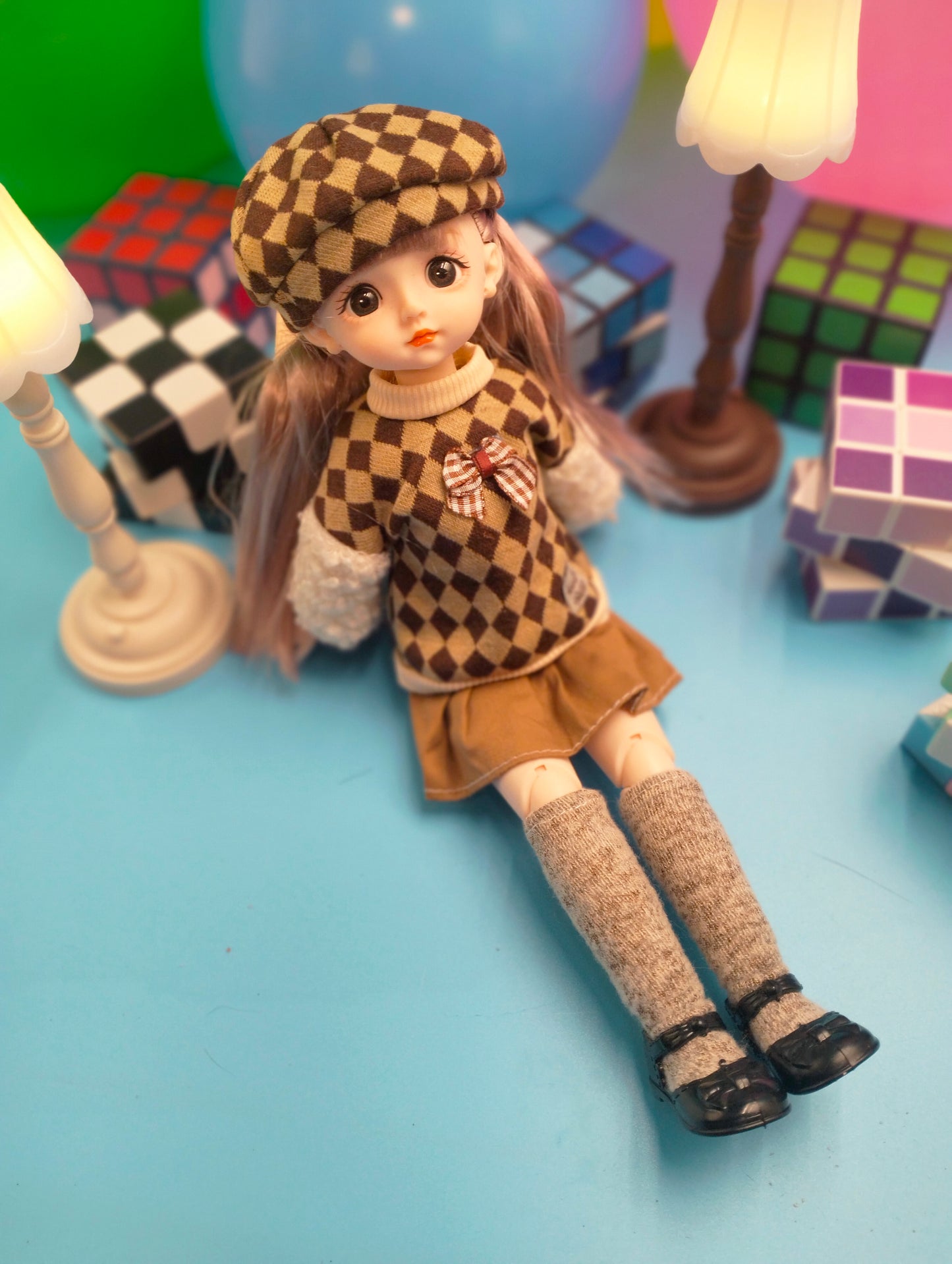 Cute little girl in checker suit 30cm BJD Doll