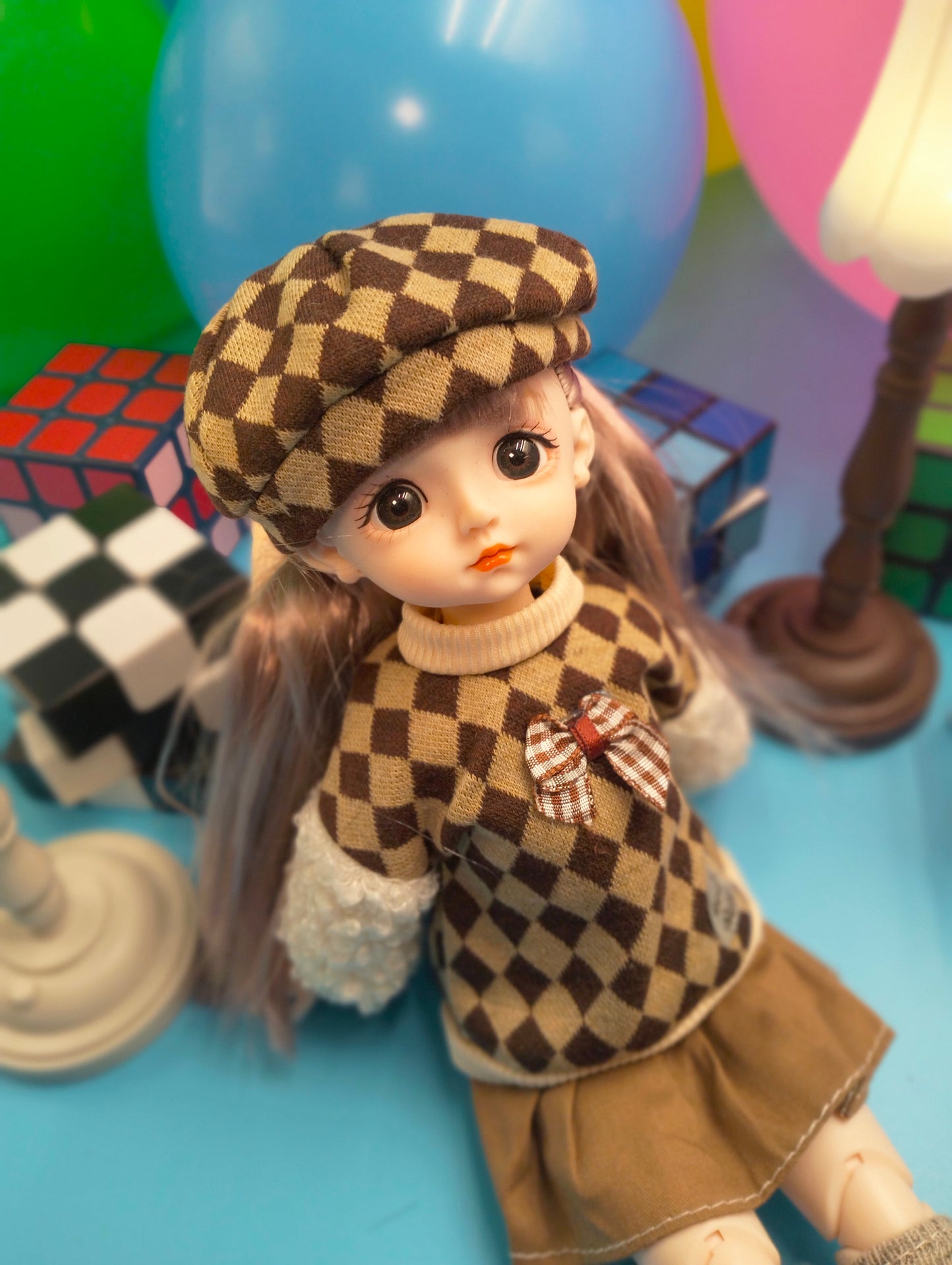 Cute little girl in checker suit 30cm BJD Doll