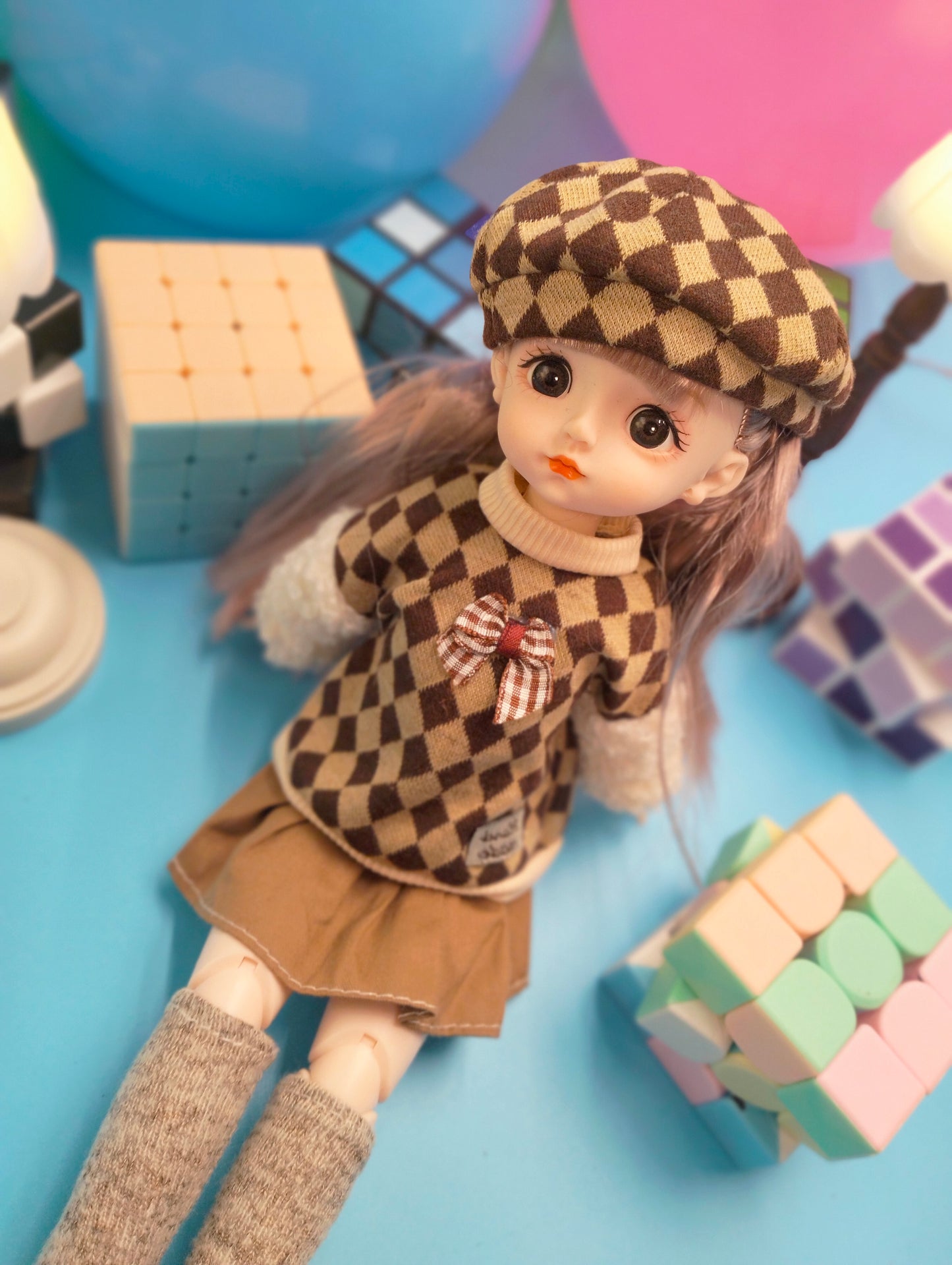 Cute little girl in checker suit 30cm BJD Doll